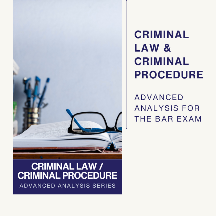 Supplement your bar review course. Fleming's Advanced Analysis distills each bar exam subject into one-hour video presentations with subject area checklists and exam approaches. CRIMINAL LAW & PROCEDURE TOPICS COVERED  Criminal Law: Fundamental Observations, Inchoate Crimes, Crimes Against the Person-Homicide, Habitation, Theft Crimes, Crimes Against Property Interests, Misc. Crimes, Defenses.  Criminal Procedure: 4th, 5th, 6th Amendments, Standing, Exclusionary Rule, Harmless vs Reversible Error