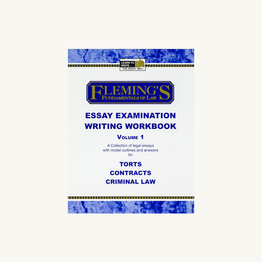 Master the art of issue spotting, analysis, and writing with the Fleming's Essay Exam Writing Workbook Volume 1. This all-inclusive self-instructional guide features 15 bar exam practice tests and thorough guidance on essay exam strategies and abilities. Tackle the three main subjects of Torts, Contracts/U.C.C., and Criminal Law with bar exam questions, complete with sample outlines and IRAC answers.
