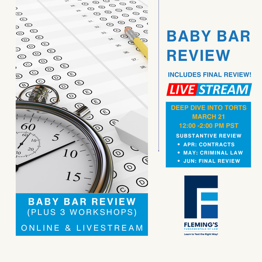 Join Fleming's MBE Substantive Review livestream and unlock your full potential with a curriculum tailored to the latest MBE exam standards.