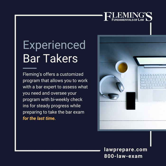 Fleming's Edge offers a personalized program that allows you to work with an experienced bar expert to assess what you need and oversee your program with bi-weekly check ins for steady progress while preparing to take the bar exam for the last time
