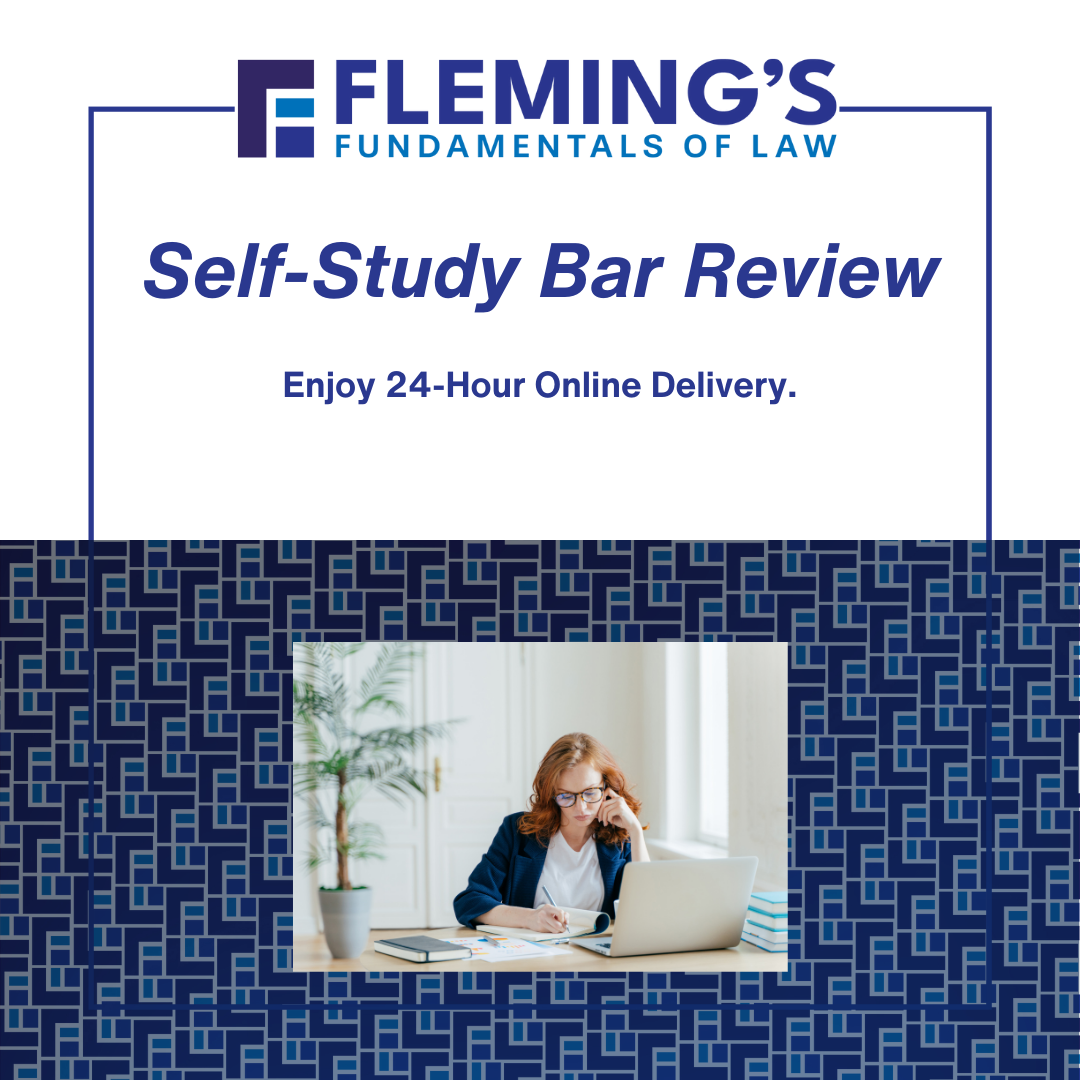 Fleming's Online Bar Review prepares you for all three formats tested on the CA Bar Exam. Fleming's Online Bar Review combines substantive law lectures with essay, real NCBE-licensed multiple choice MBE, and Performance training, together with weekly MBE and graded writing assignments. You are given bar exam practice tests with regular writing assignments. All submitted writing assignments are critiqued by Fleming's staff of private bar exam tutors via audio feedback.